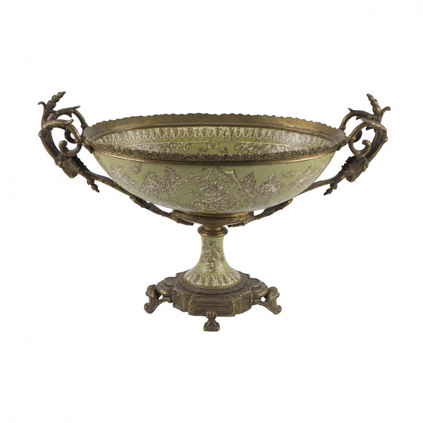 Porcelanowa patera okuta brązem